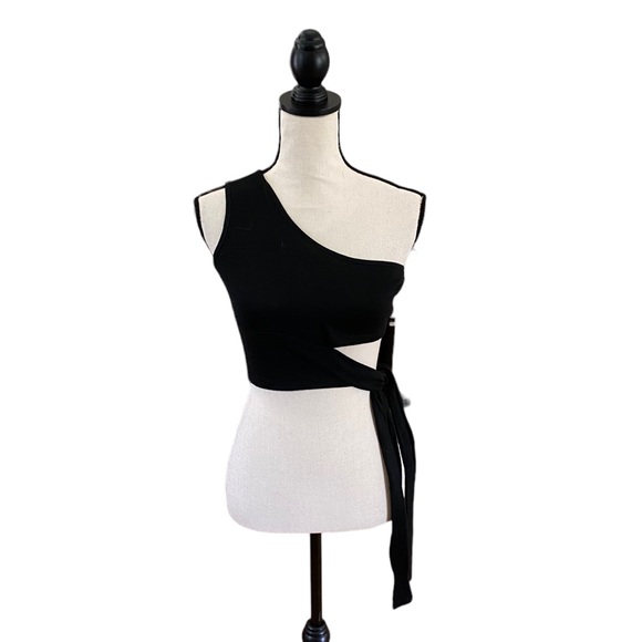 One Shoulder Tie Bottom Crop Top - Picture 2 of 3